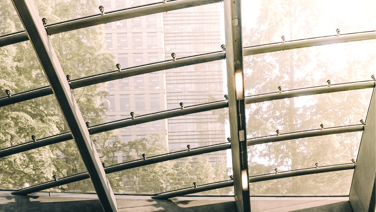 a glass roof with lights